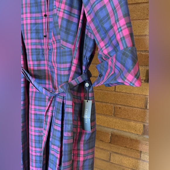 NWT Talbots Silk Blend Pink and Purple Plaid Shirt Dress with Belt - Picture 3 of 8